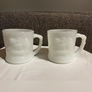 Vintage BC Comics “Grog” by Johnny Hart Milk Glass Coffee Mugs Set of 2 - 1960’s